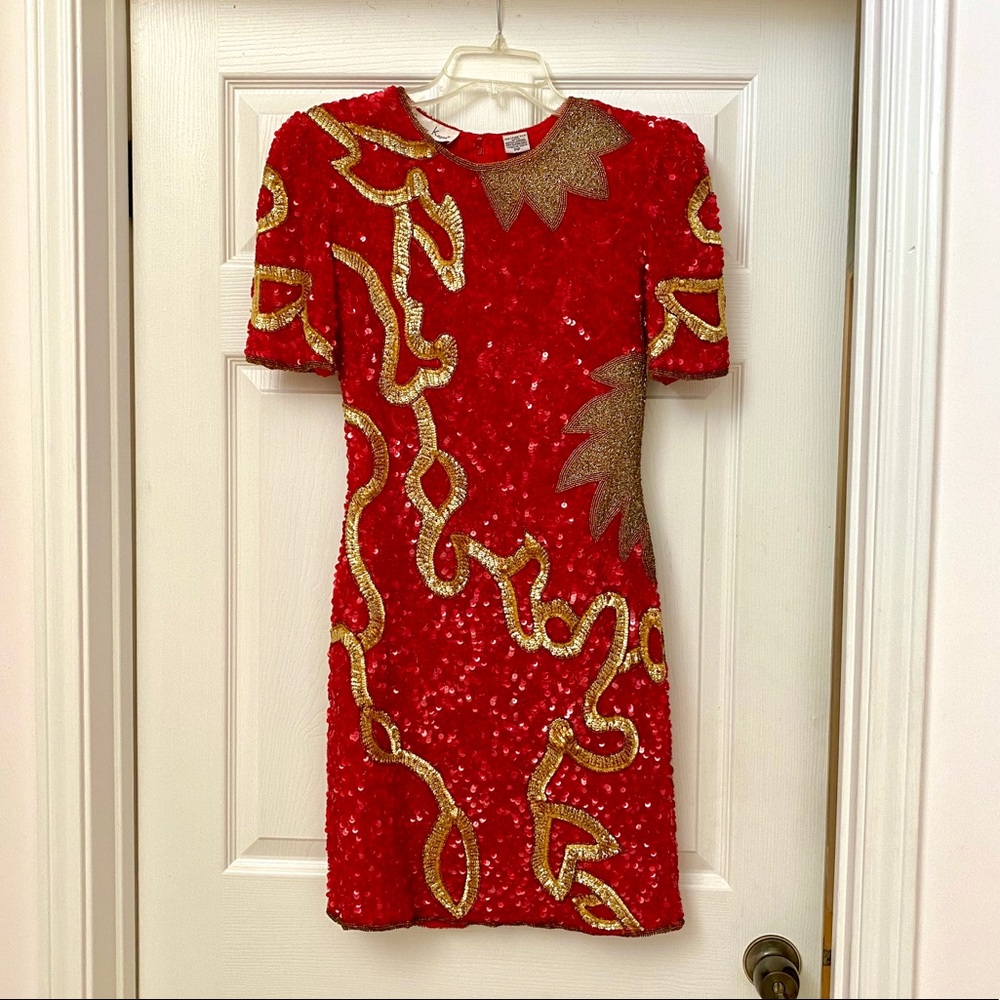 Vintage Laurence Kazar red and gold dress